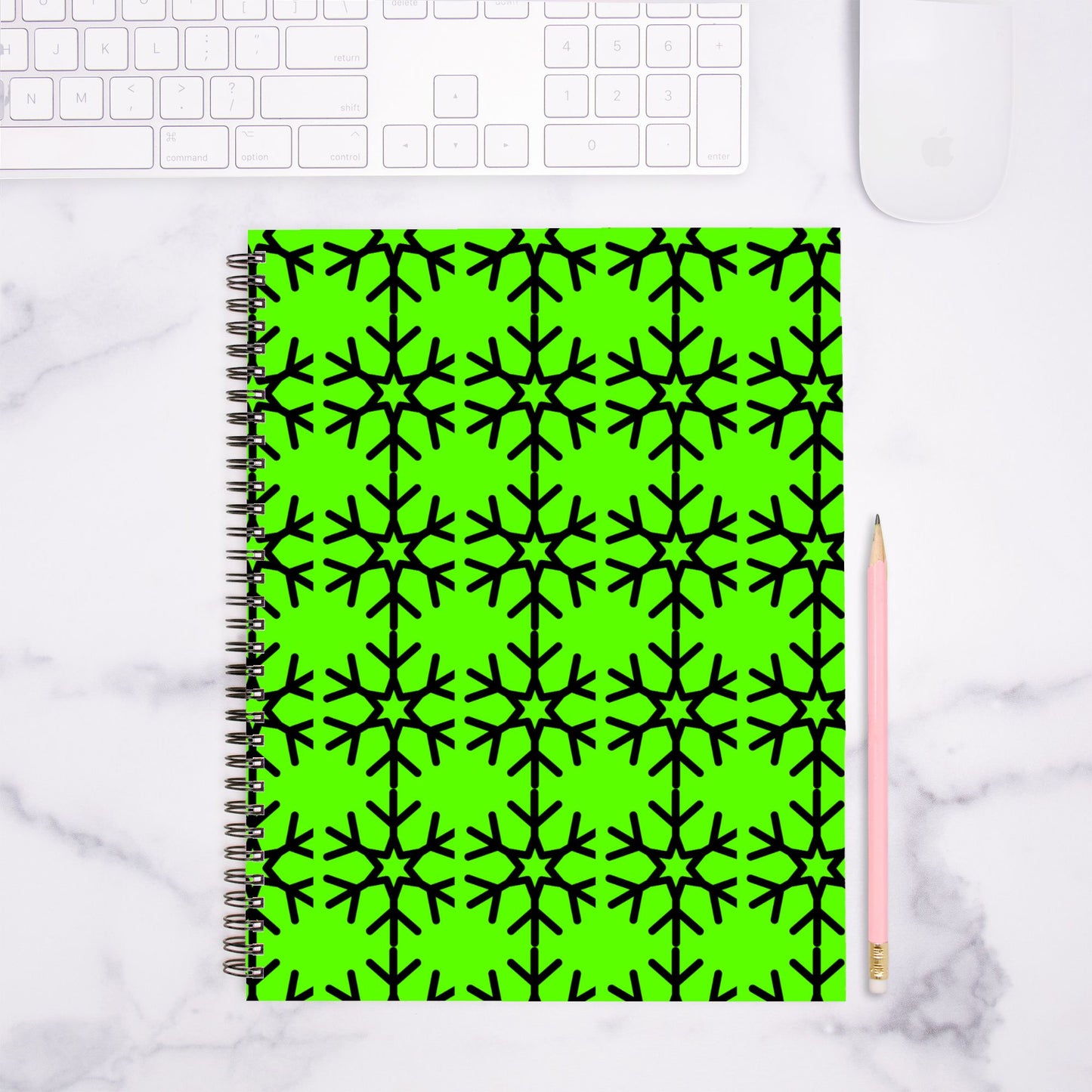 Green Snowflake Notebook Hardcover Spiral 8.5 x 11