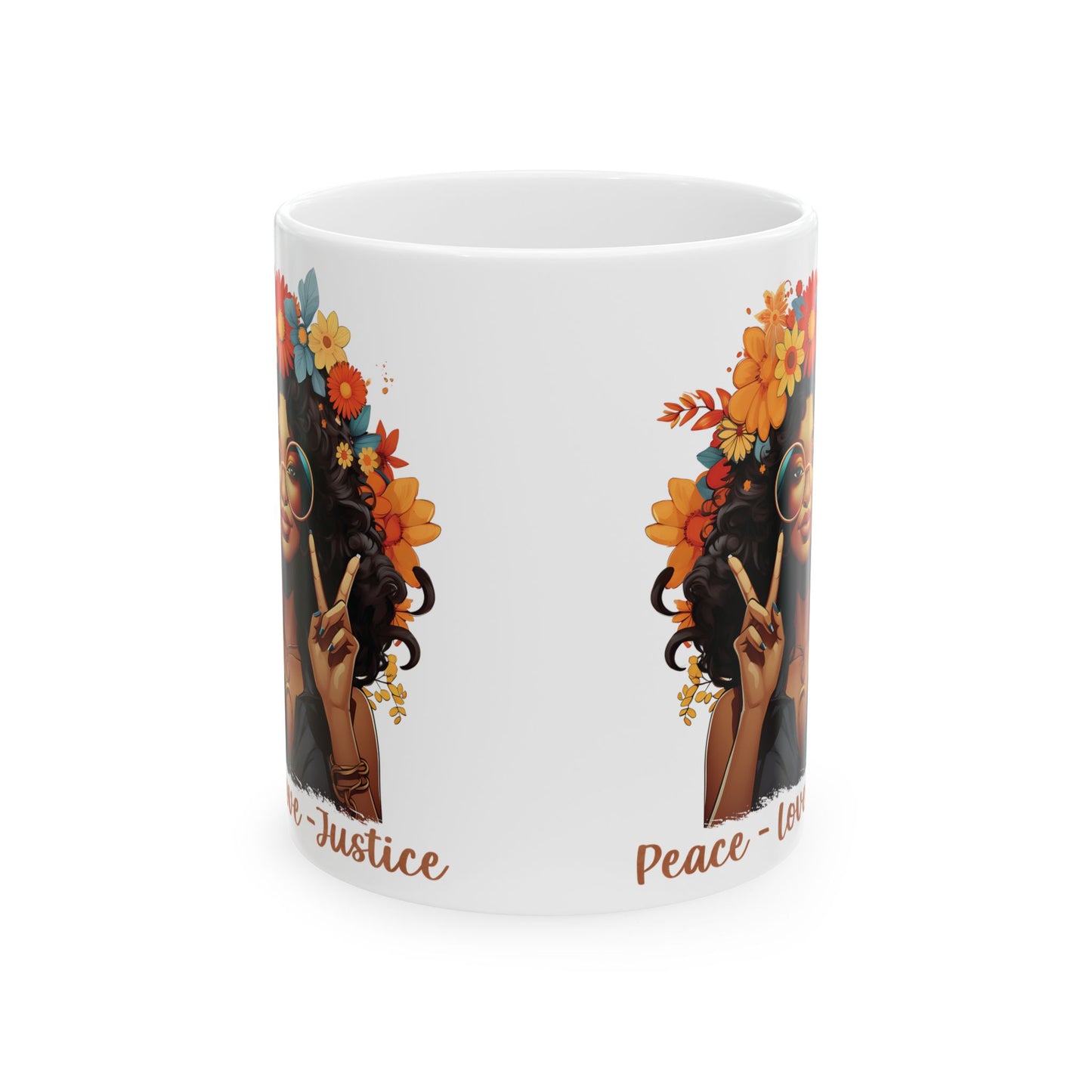 Peace Love Justice Ceramic Mug, (11oz, 15oz)