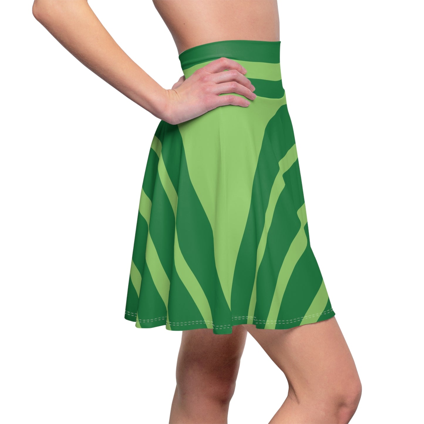 Green Striped Women's Skater Skirt