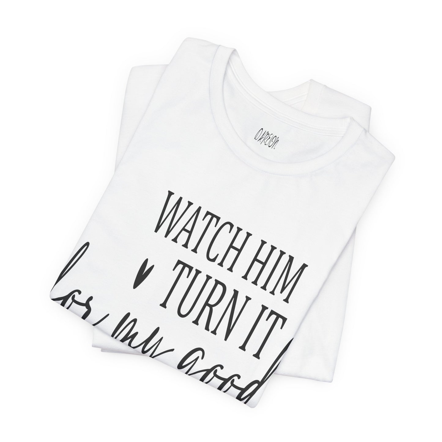 White tank top with black text on a white background