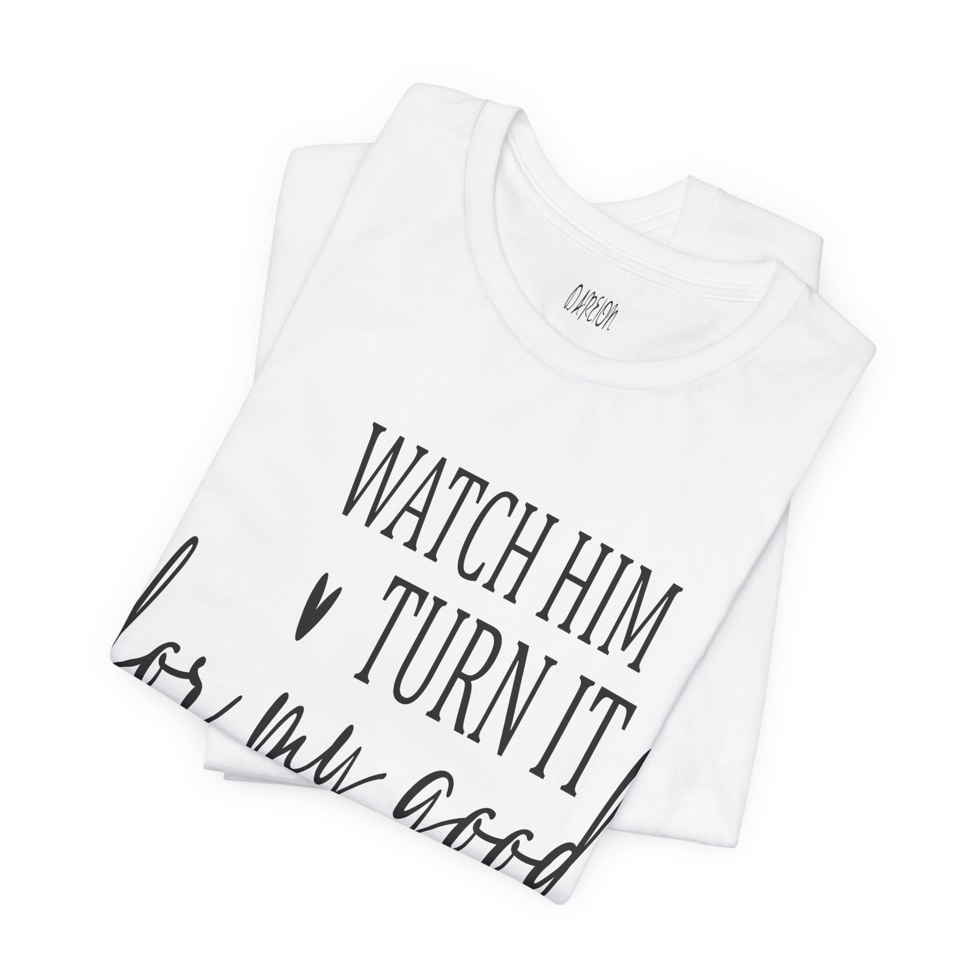 White tank top with black text on a white background