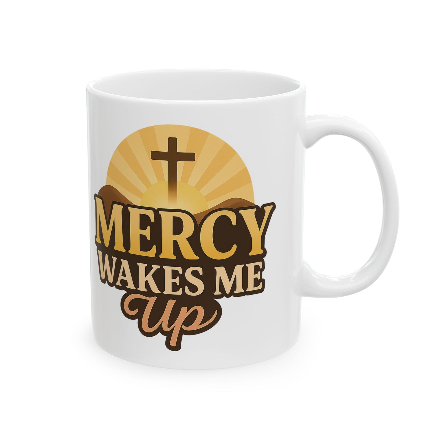 Mercy Wakes Me Up Mug – Christian Faith Mug with Bible Verse, Lamentations 3:22-23, Inspirational Morning Coffee Cup, Gift for Believers