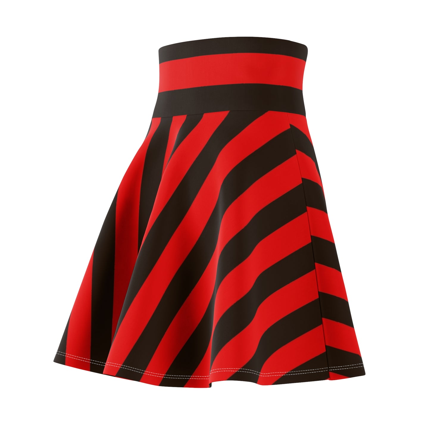 Red and Black Striped Women's Skater Skirt