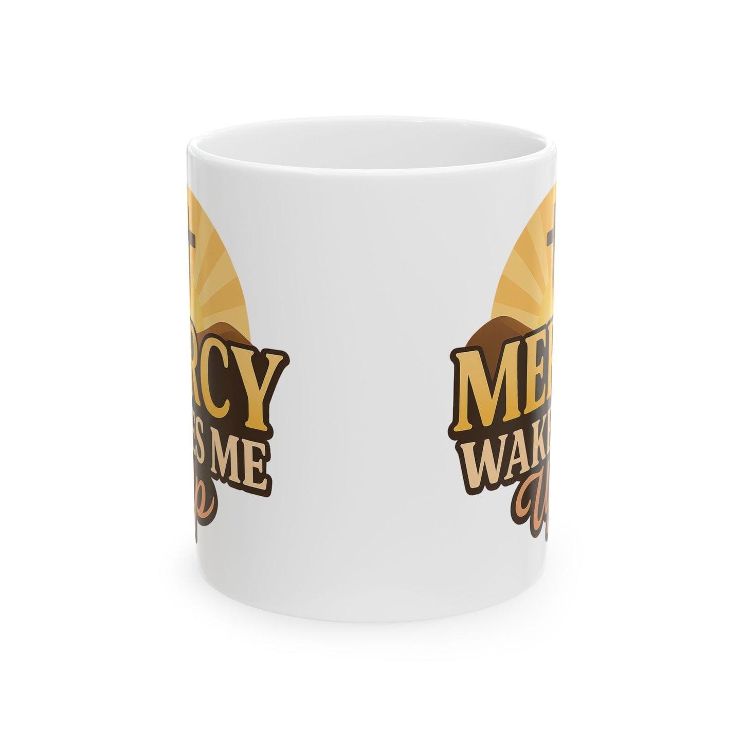 Mercy Wakes Me Up Mug – Christian Faith Mug with Bible Verse, Lamentations 3:22-23, Inspirational Morning Coffee Cup, Gift for Believers