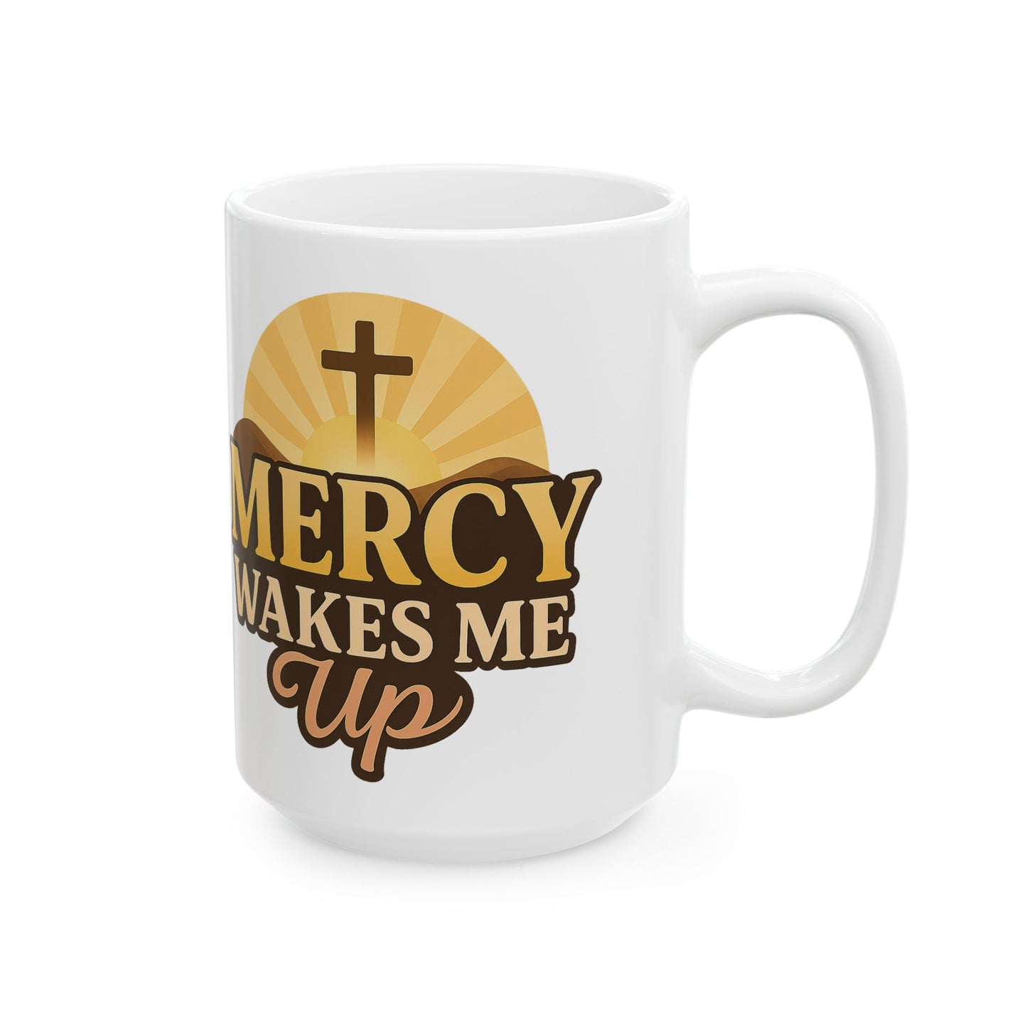 Mercy Wakes Me Up Mug – Christian Faith Mug with Bible Verse, Lamentations 3:22-23, Inspirational Morning Coffee Cup, Gift for Believers