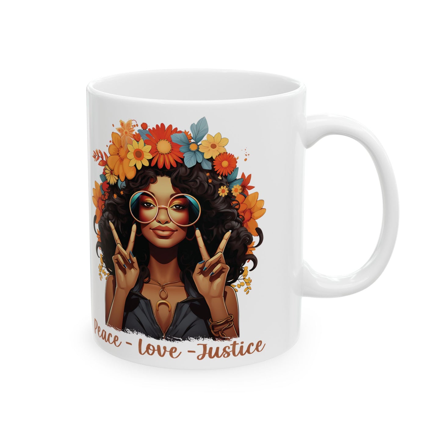 Peace Love Justice Ceramic Mug, (11oz, 15oz)