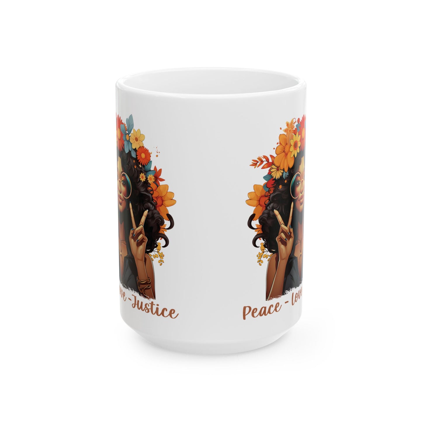 Peace Love Justice Ceramic Mug, (11oz, 15oz)
