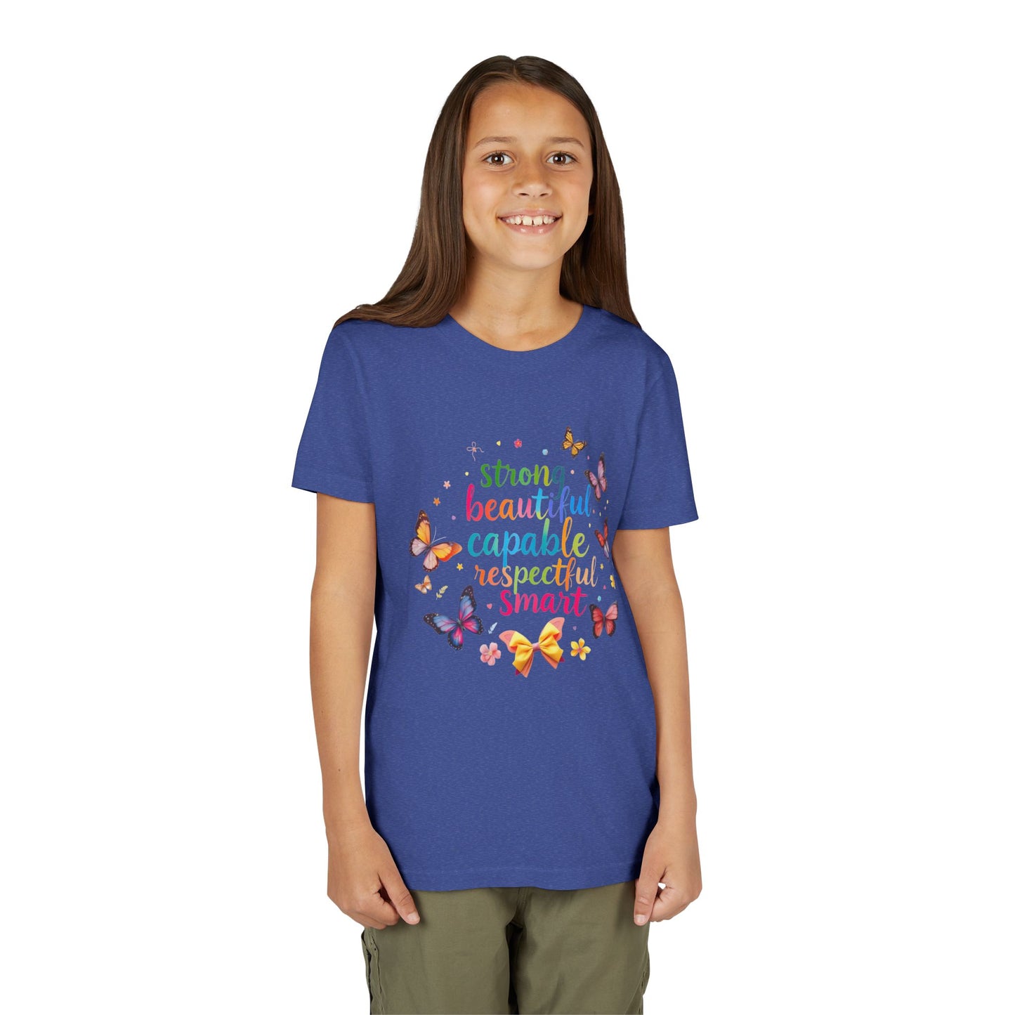Empowerment Butterfly Youth Tee - Strong, Beautiful, Capable, Respectful, Smart