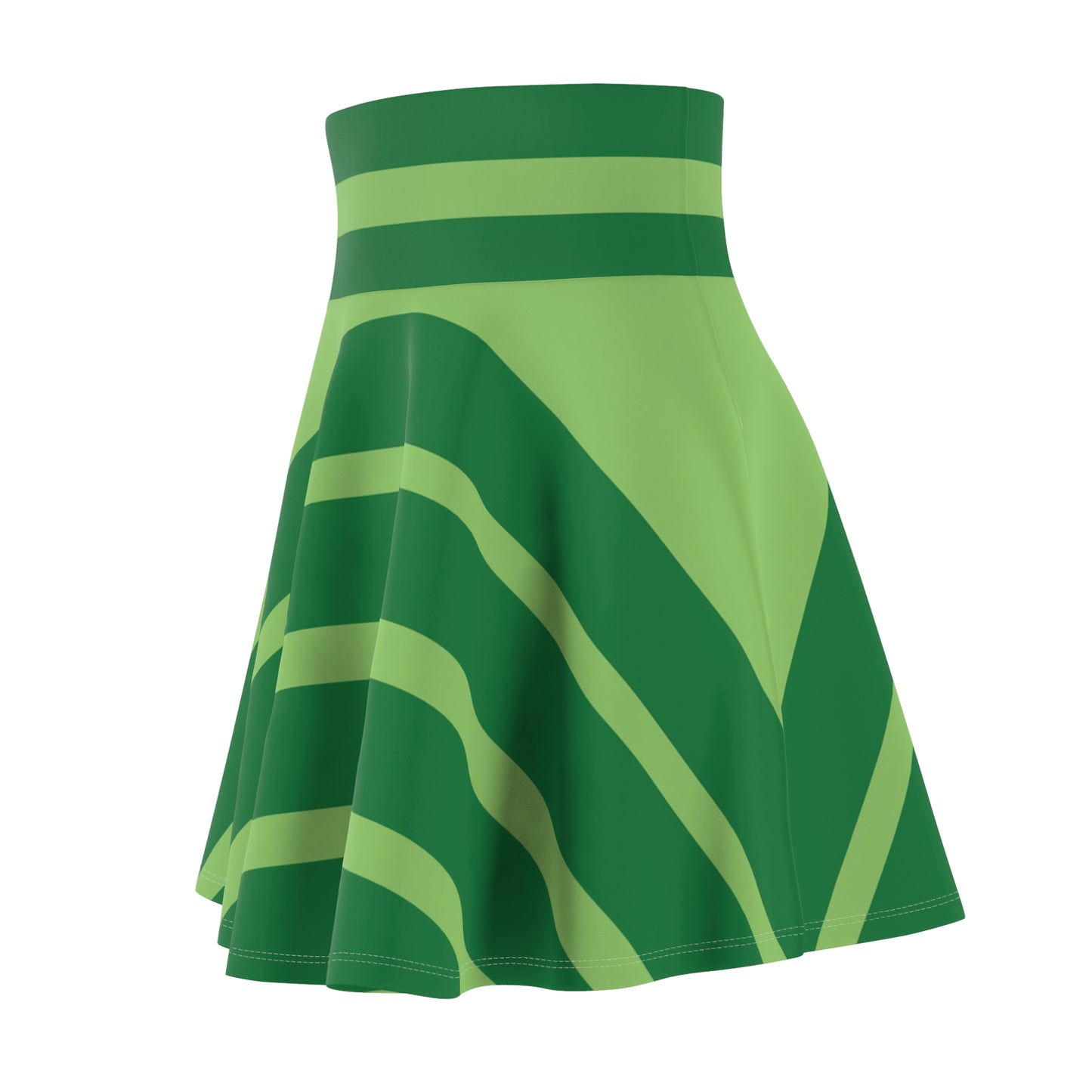 Green Striped Women's Skater Skirt