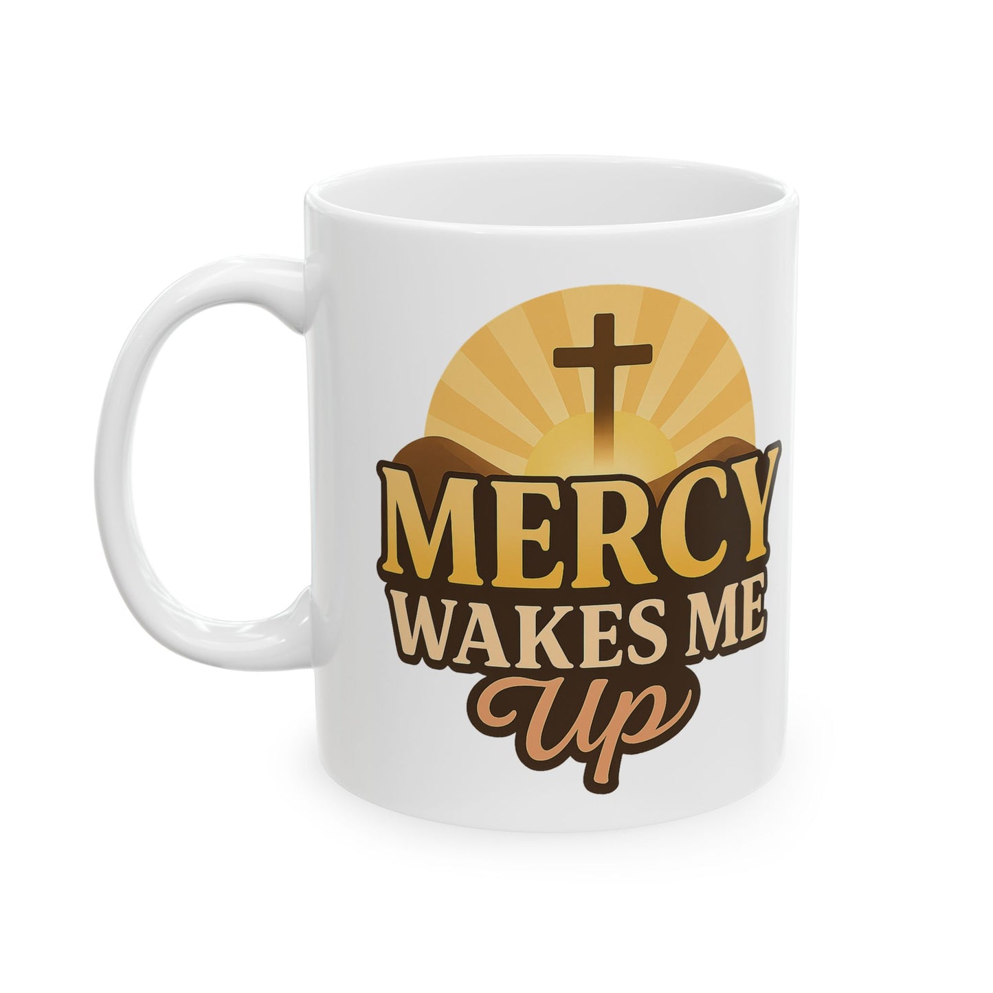 Mercy Wakes Me Up Mug – Christian Faith Mug with Bible Verse, Lamentations 3:22-23, Inspirational Morning Coffee Cup, Gift for Believers