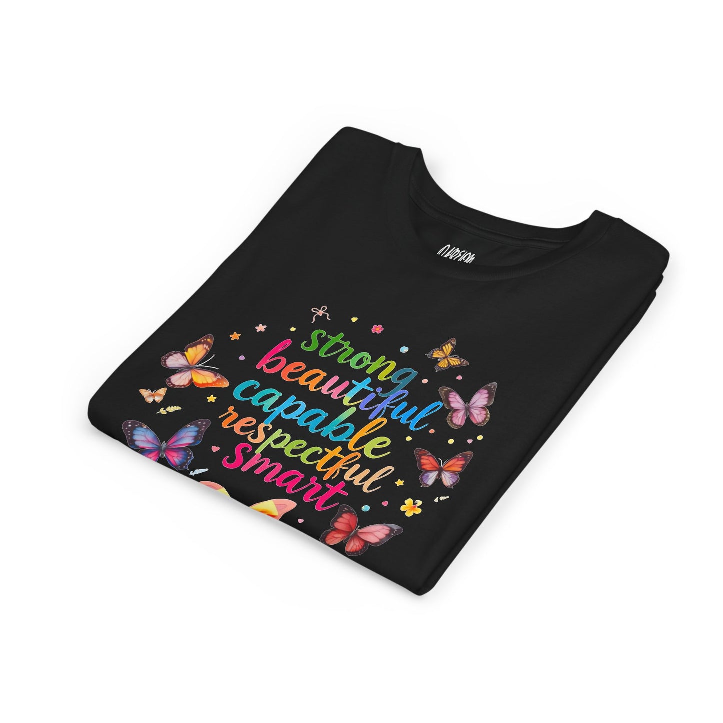 Empowerment Butterfly Youth Tee - Strong, Beautiful, Capable, Respectful, Smart