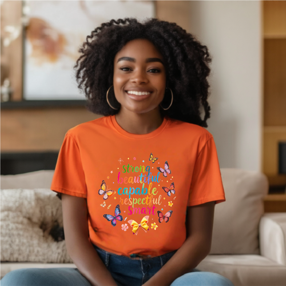 Empowerment Butterfly T-Shirt - Strong, Beautiful, Capable, Respectful, Smart