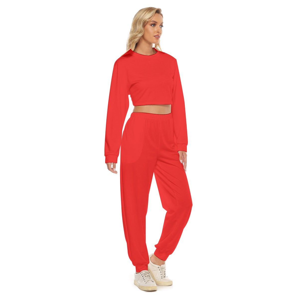 Red Crop Sweatshirt Suit