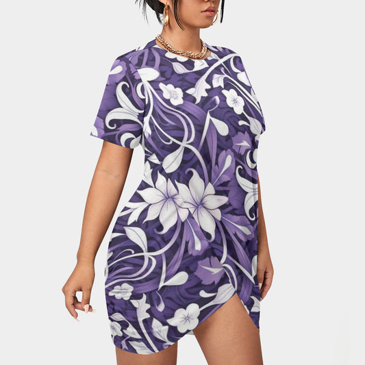 Plus Size Purple Floral Short Sleeve Dress