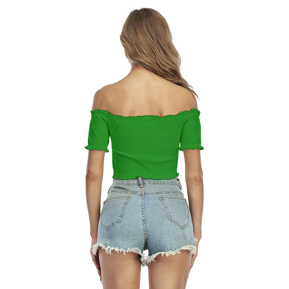 Green One-Shoulder Off-the-Navel Short Sleeve Shirt