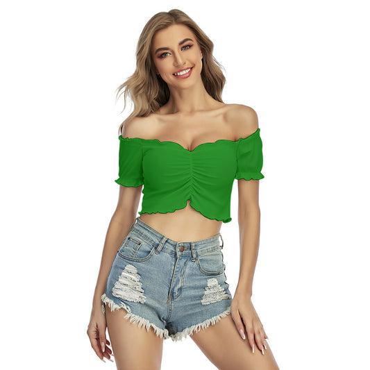 Green One-Shoulder Off-the-Navel Short Sleeve Shirt