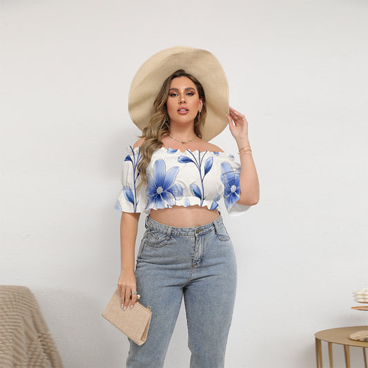 Floral Women's Off-shoulder Cropped Top With Short Puff Sleeve
