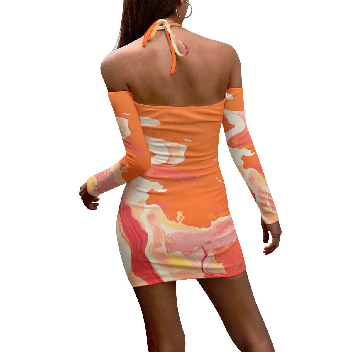 Orange Halter Lace-up Dress