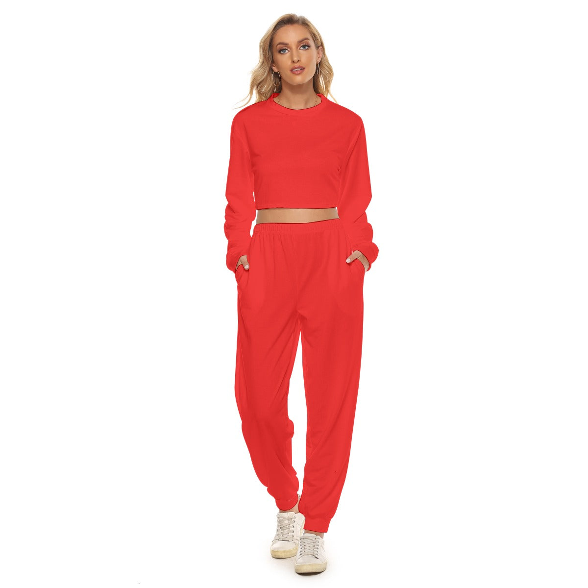 Red Crop Sweatshirt Suit