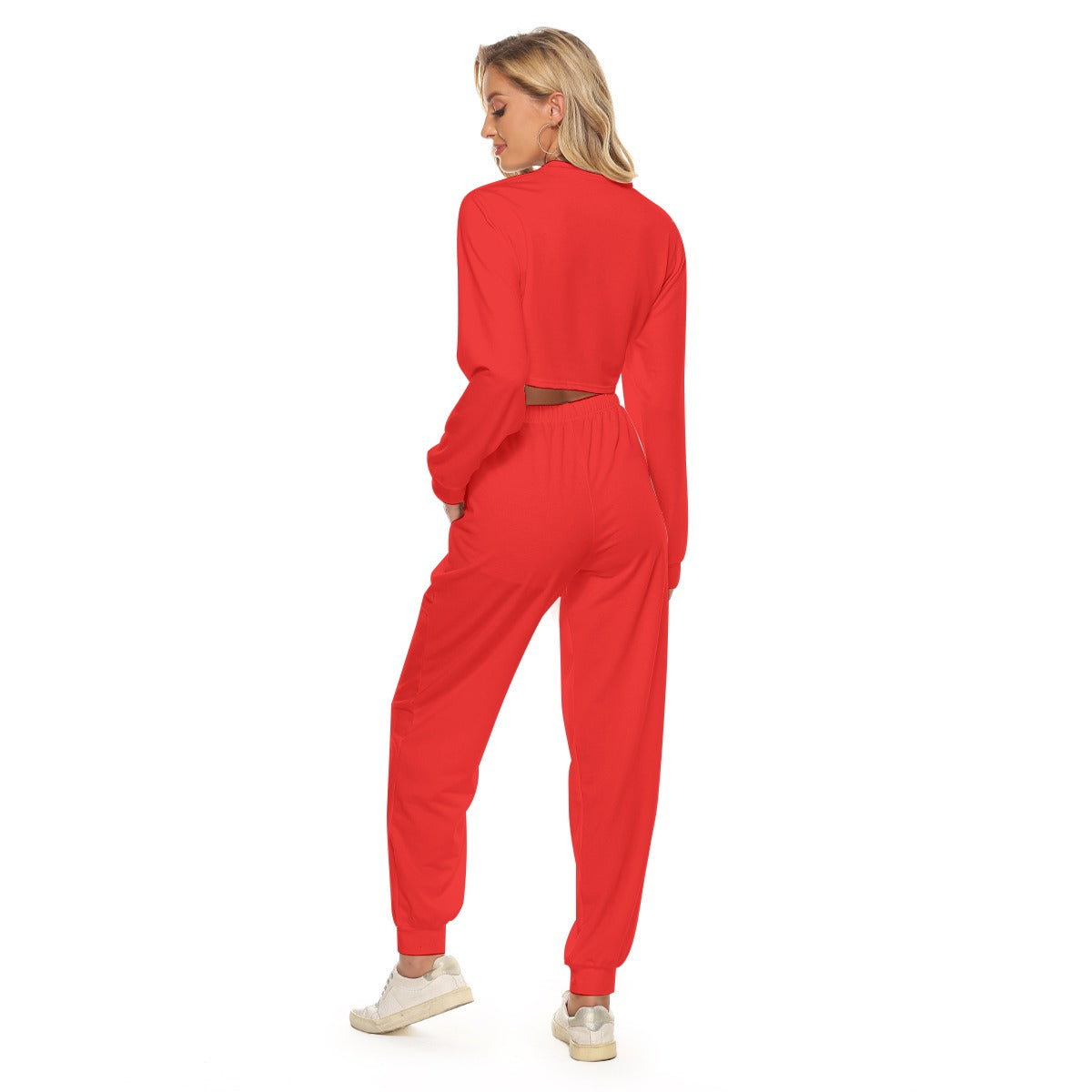 Red Crop Sweatshirt Suit