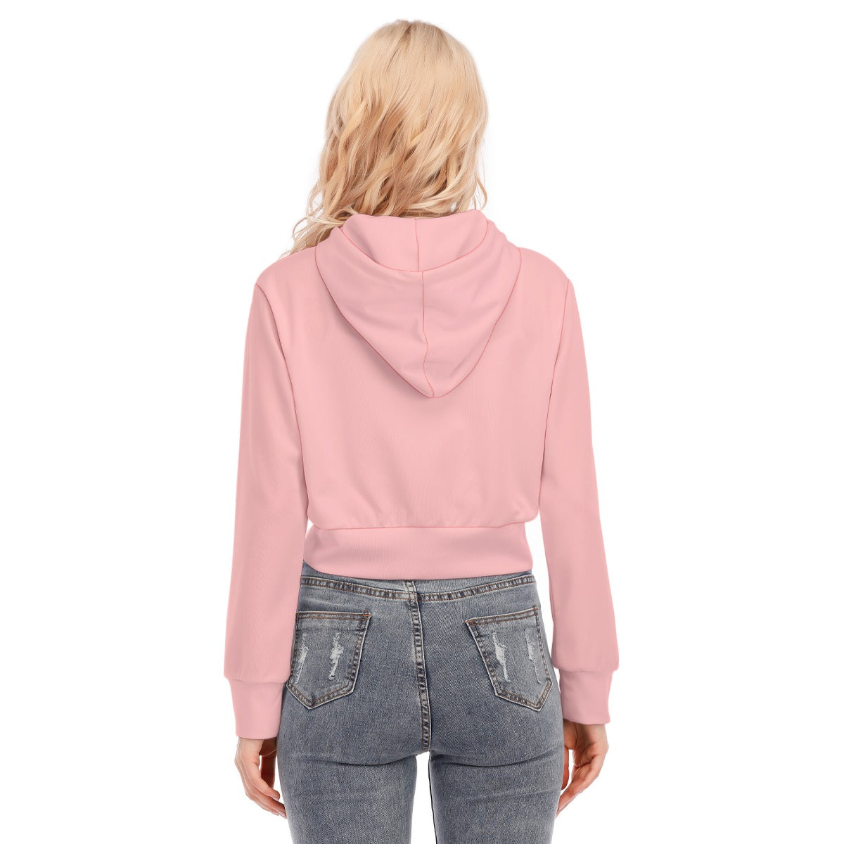Pink Crop Top Hoodie With Zipper Closure