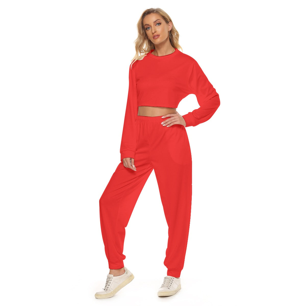 Red Crop Sweatshirt Suit