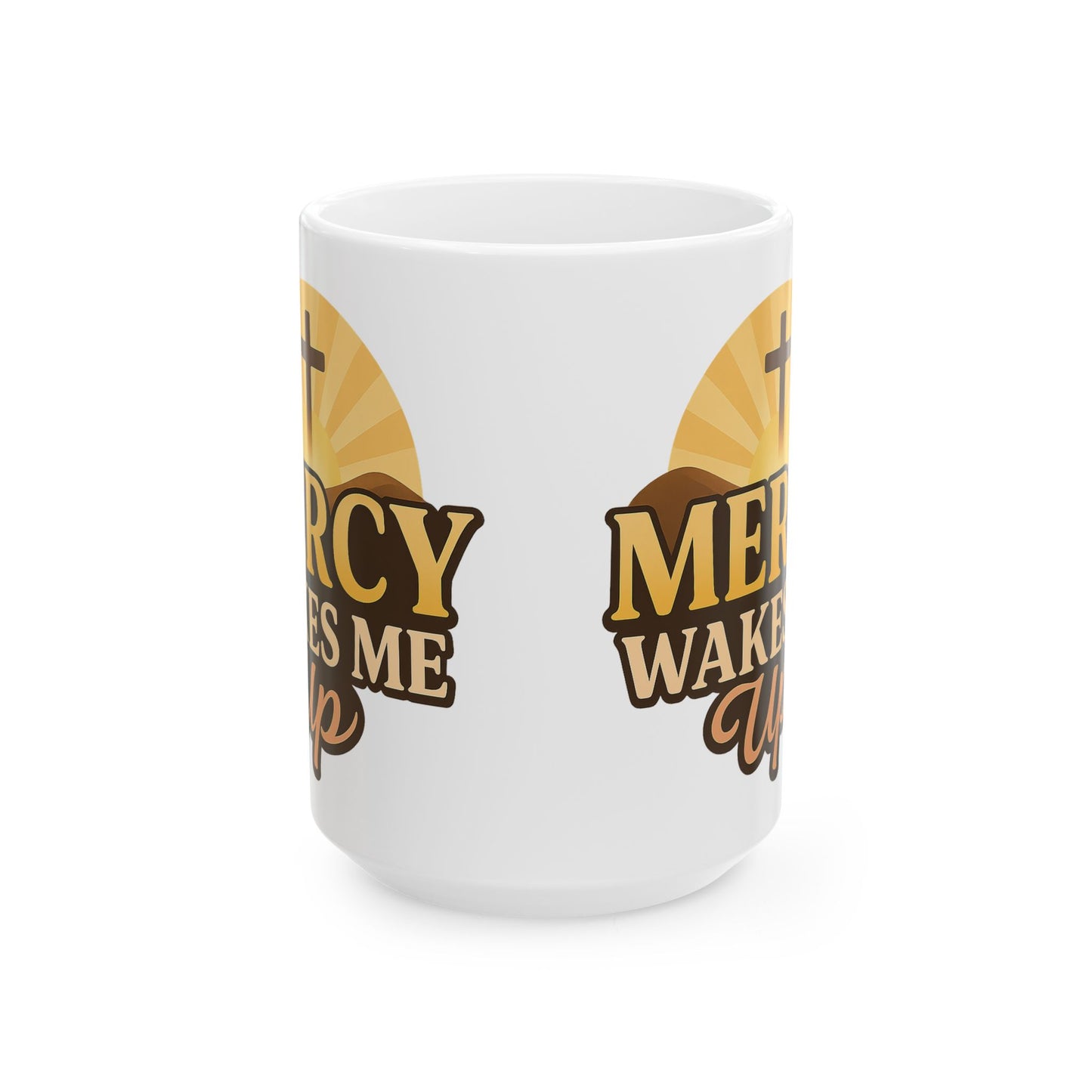 Mercy Wakes Me Up Mug – Christian Faith Mug with Bible Verse, Lamentations 3:22-23, Inspirational Morning Coffee Cup, Gift for Believers