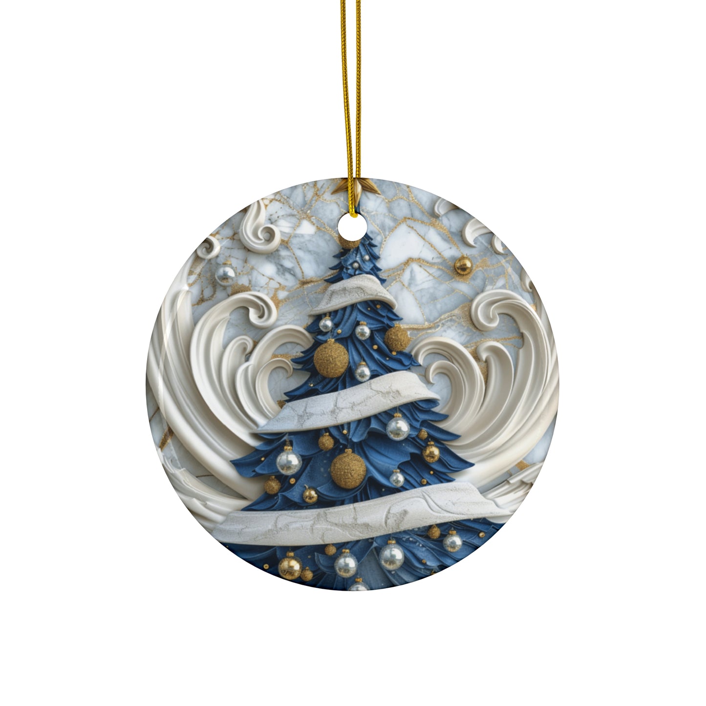 Elegant Ceramic Christmas Ornament - Blue Tree Design, Perfect Holiday Decoration