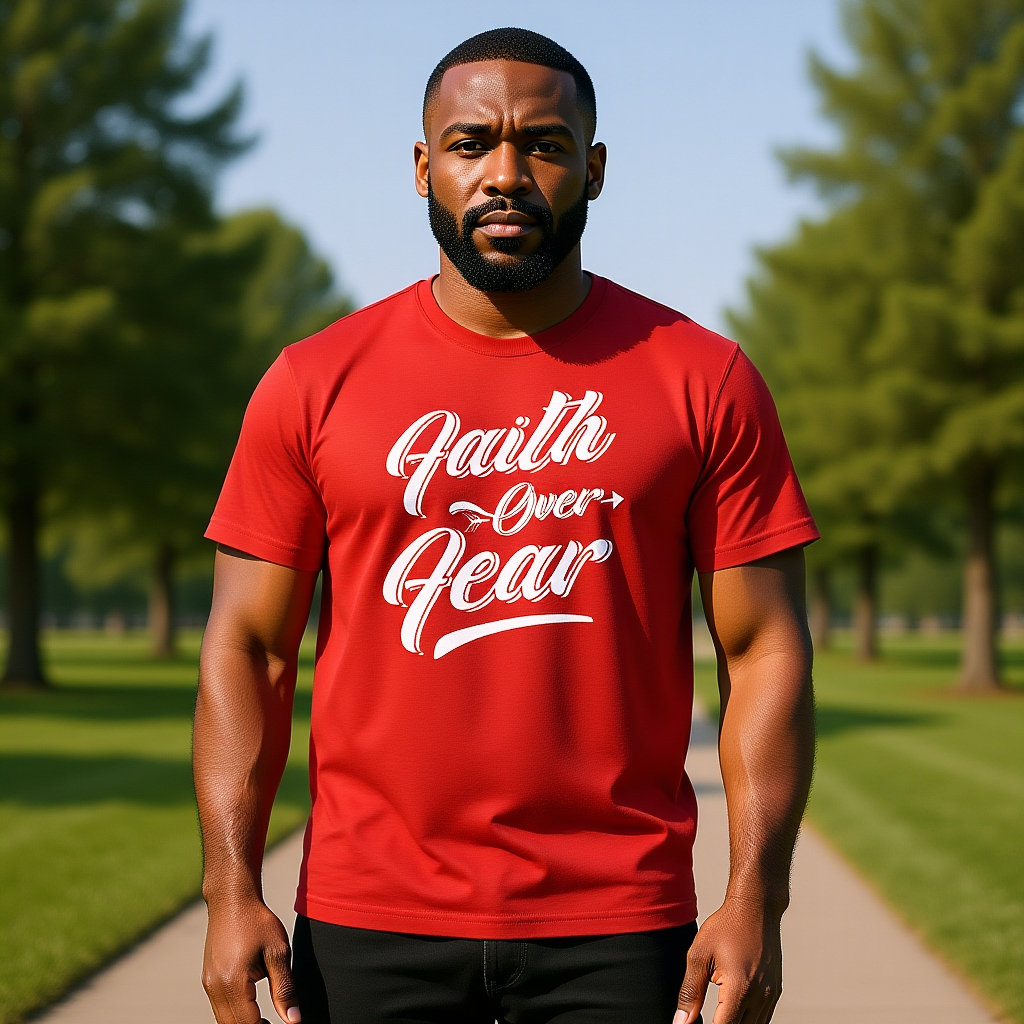Faith Over Fear: Men’s Inspirational Bold Statement T-Shirt for Courage & Strength