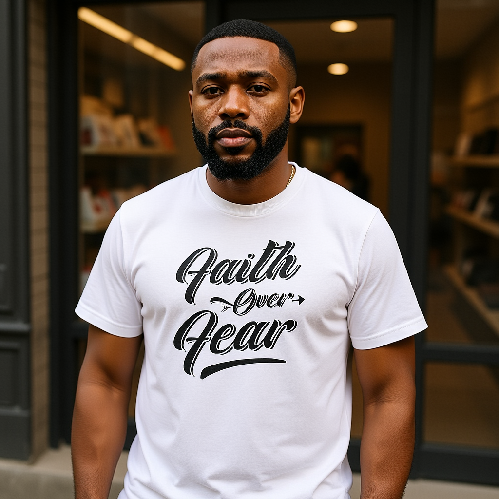 Faith Over Fear: Men’s Inspirational Bold Statement T-Shirt for Courage & Strength