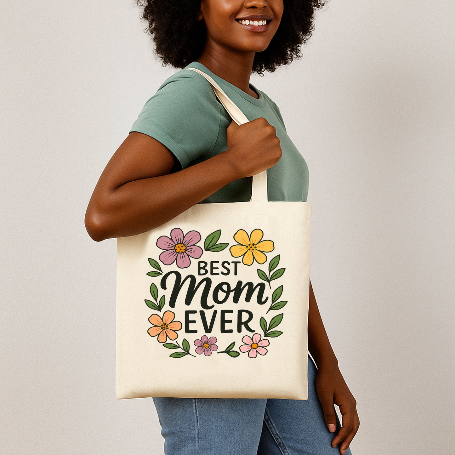 Best Mom Ever Tote Bag, Floral Canvas Bag for Mother's Day, Eco-Friendly Grocery Tote, Gift for Moms, Reusable Shopping Bag
