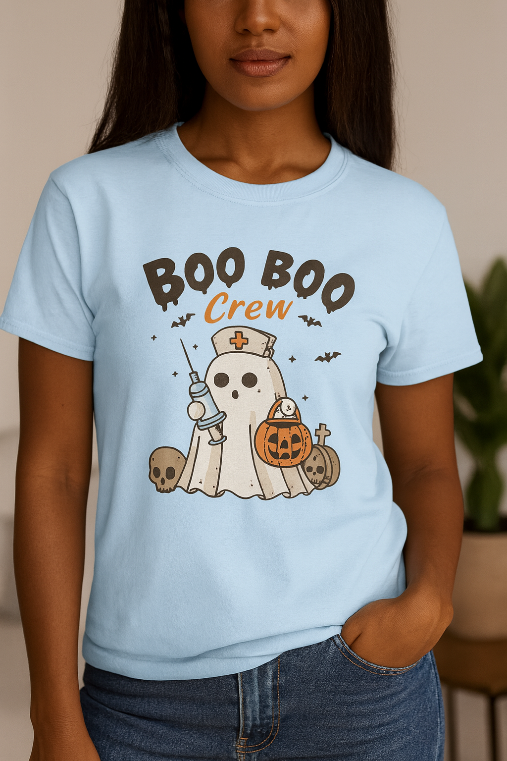 Boo Boo Nurse Crew Halloween Tee, Funny T-Shirt, Ghost Costume Top, Spooky Party Wear, October Holiday Shirt