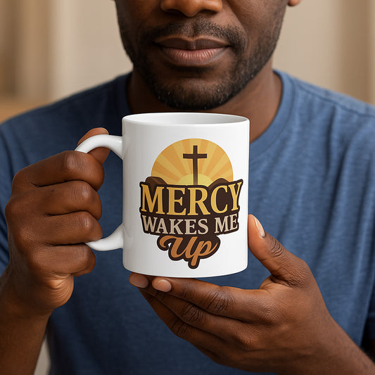 Mercy Wakes Me Up Mug – Christian Faith Mug with Bible Verse, Lamentations 3:22-23, Inspirational Morning Coffee Cup, Gift for Believers