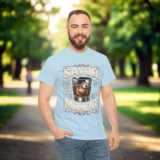 Savor the Moment Heavy Cotton Tee for Men - Perfect Gift for Whiskey Lovers