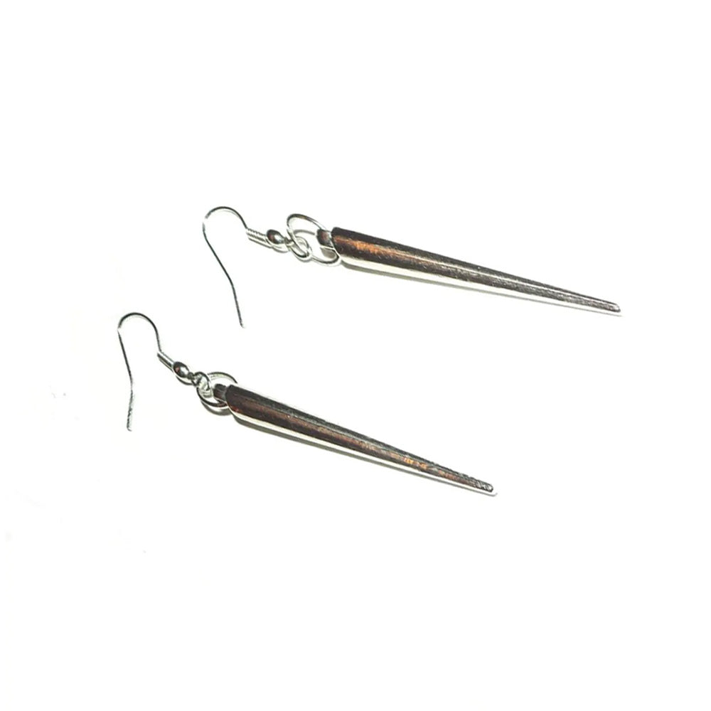 Pair of silver earrings on a white background