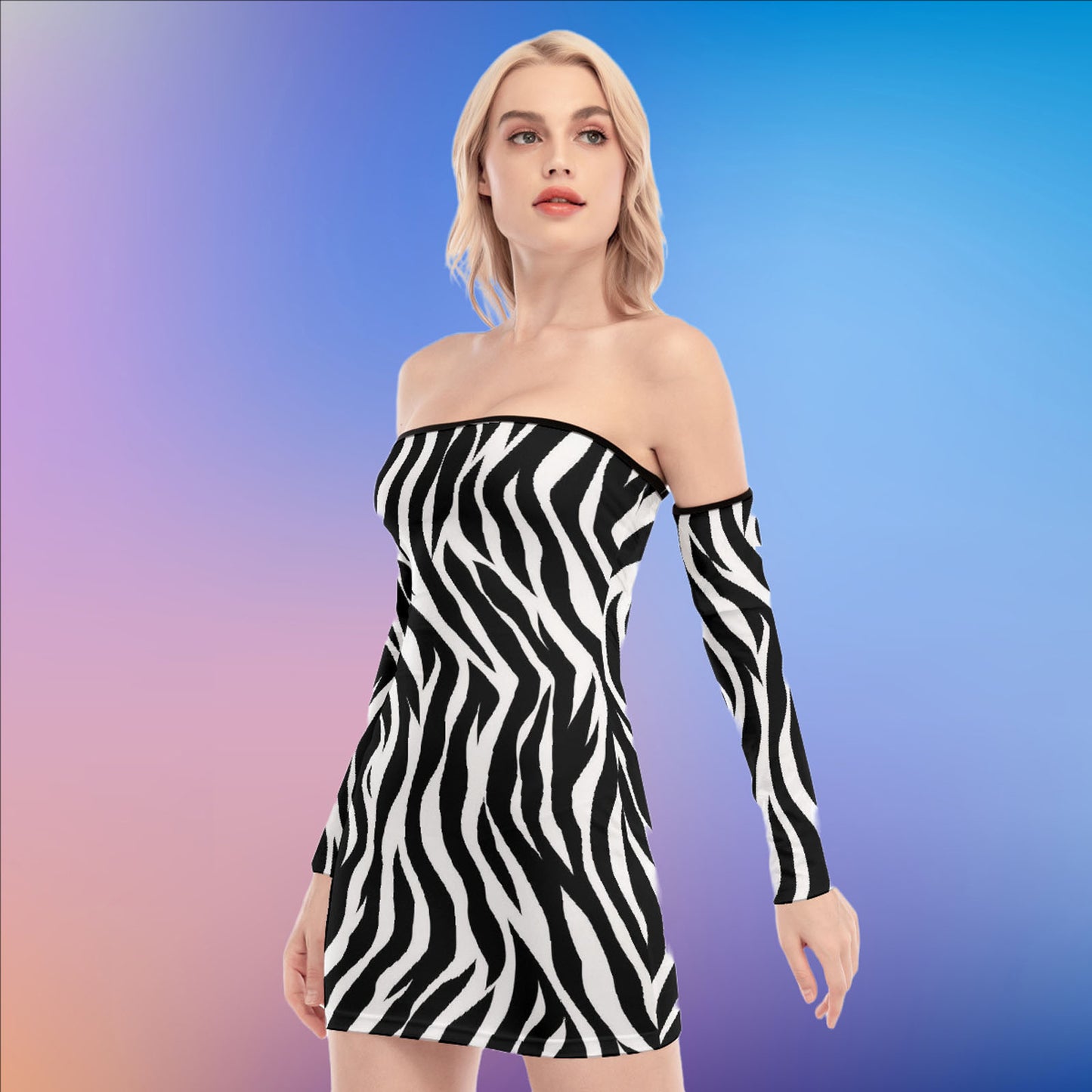 Black and White Off-Shoulder Back Lace-Up Dress