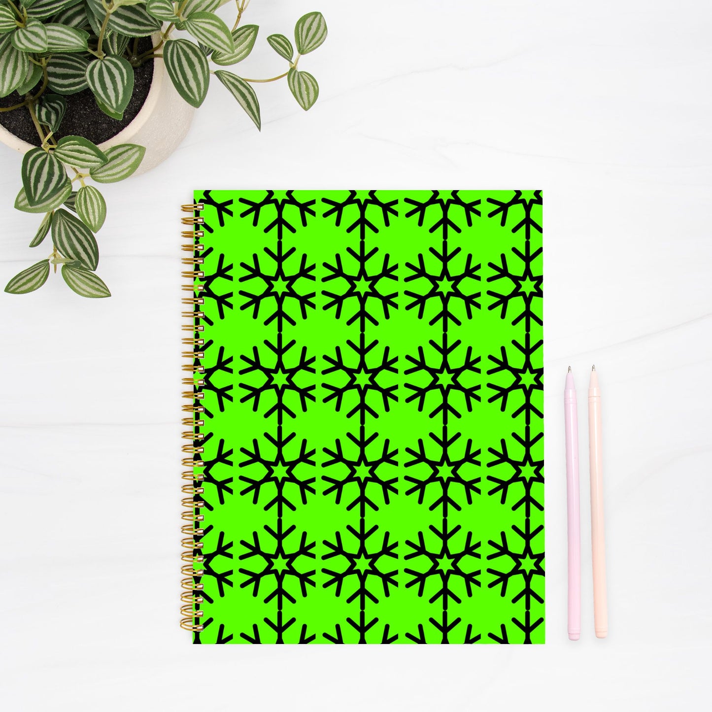 Green Snowflake Notebook Hardcover Spiral 8.5 x 11