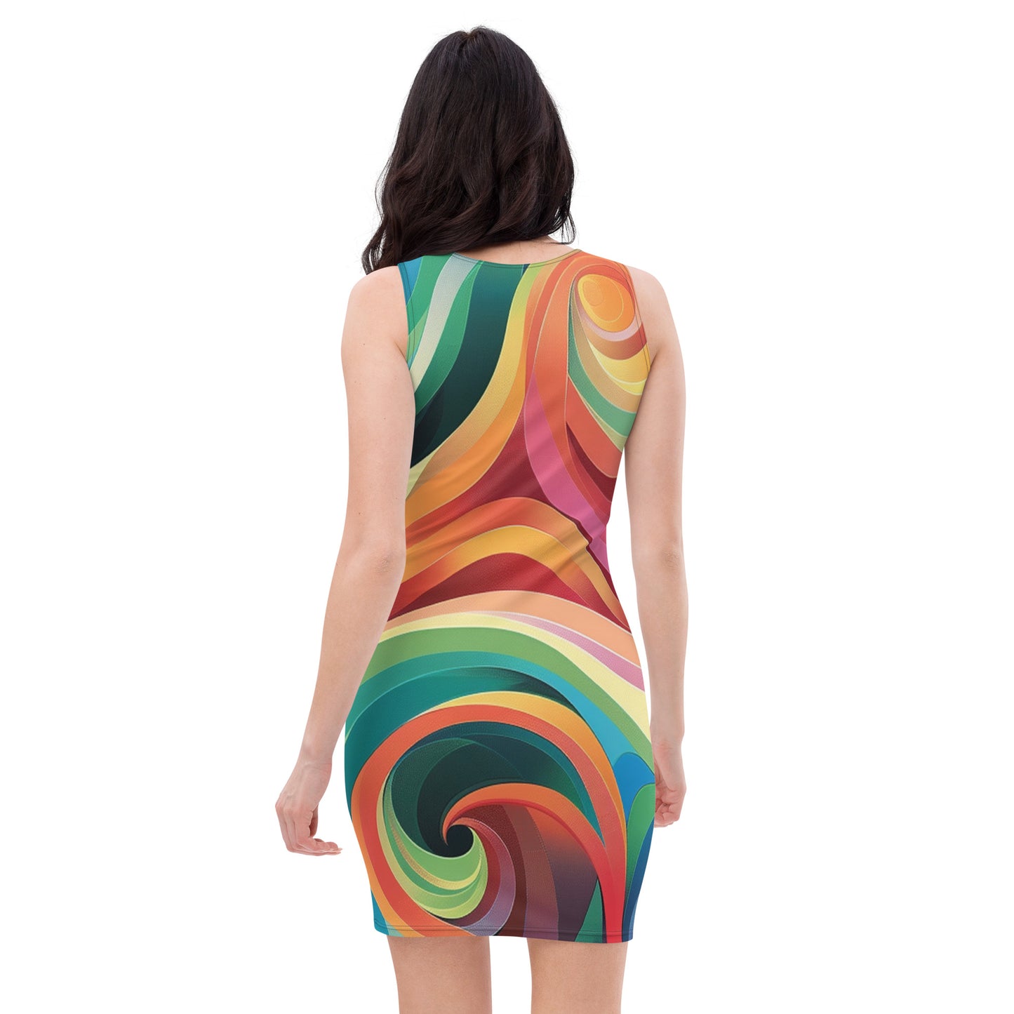 Multicolor Swirl Bodycon Dress - Black, Orange, Green Sexy Tight Fitting Dress