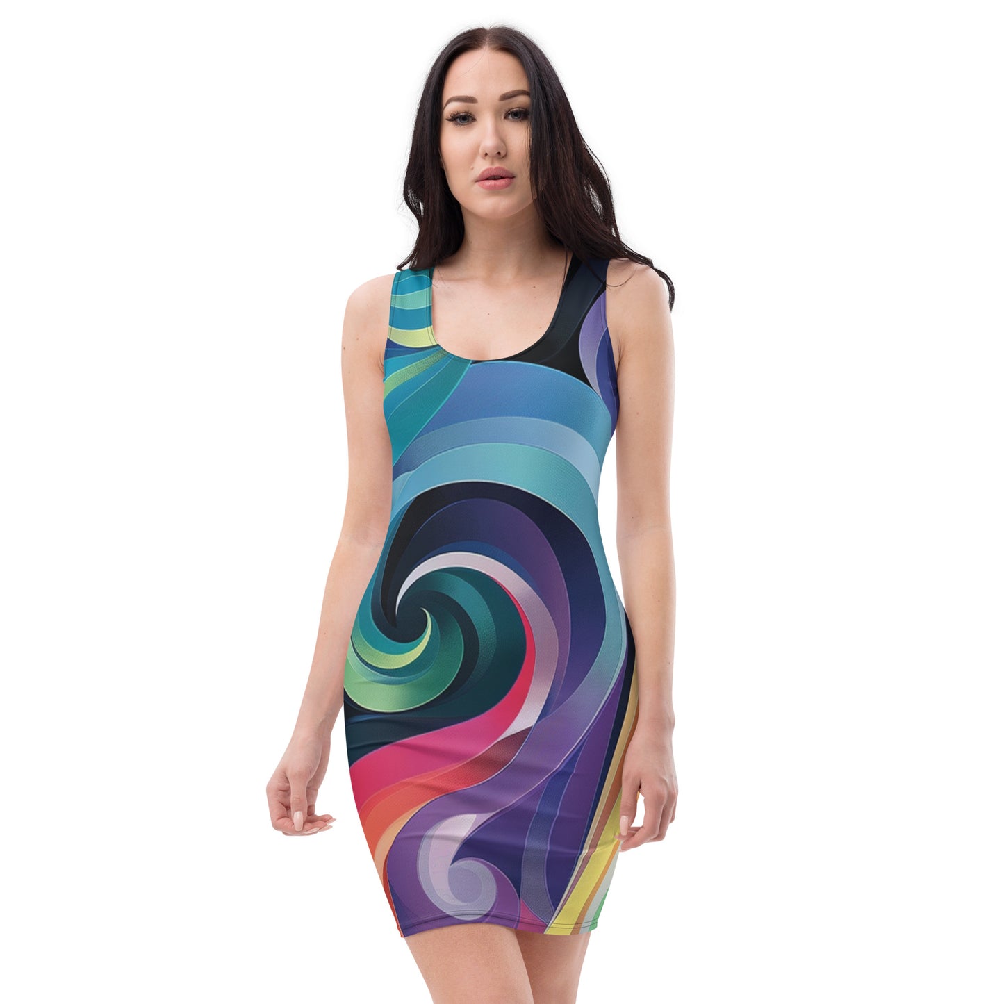 Multicolor Swirl Bodycon Dress - Black, Orange, Green Sexy Tight Fitting Dress