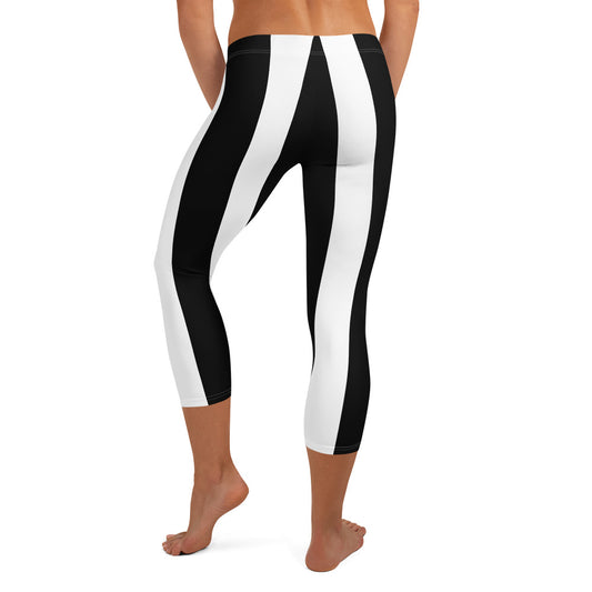 Black and White Striped Capri Leggings