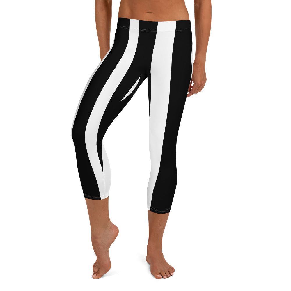 Black and White Striped Capri Leggings