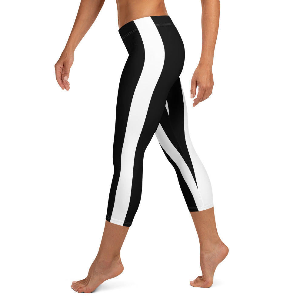 Black and White Striped Capri Leggings