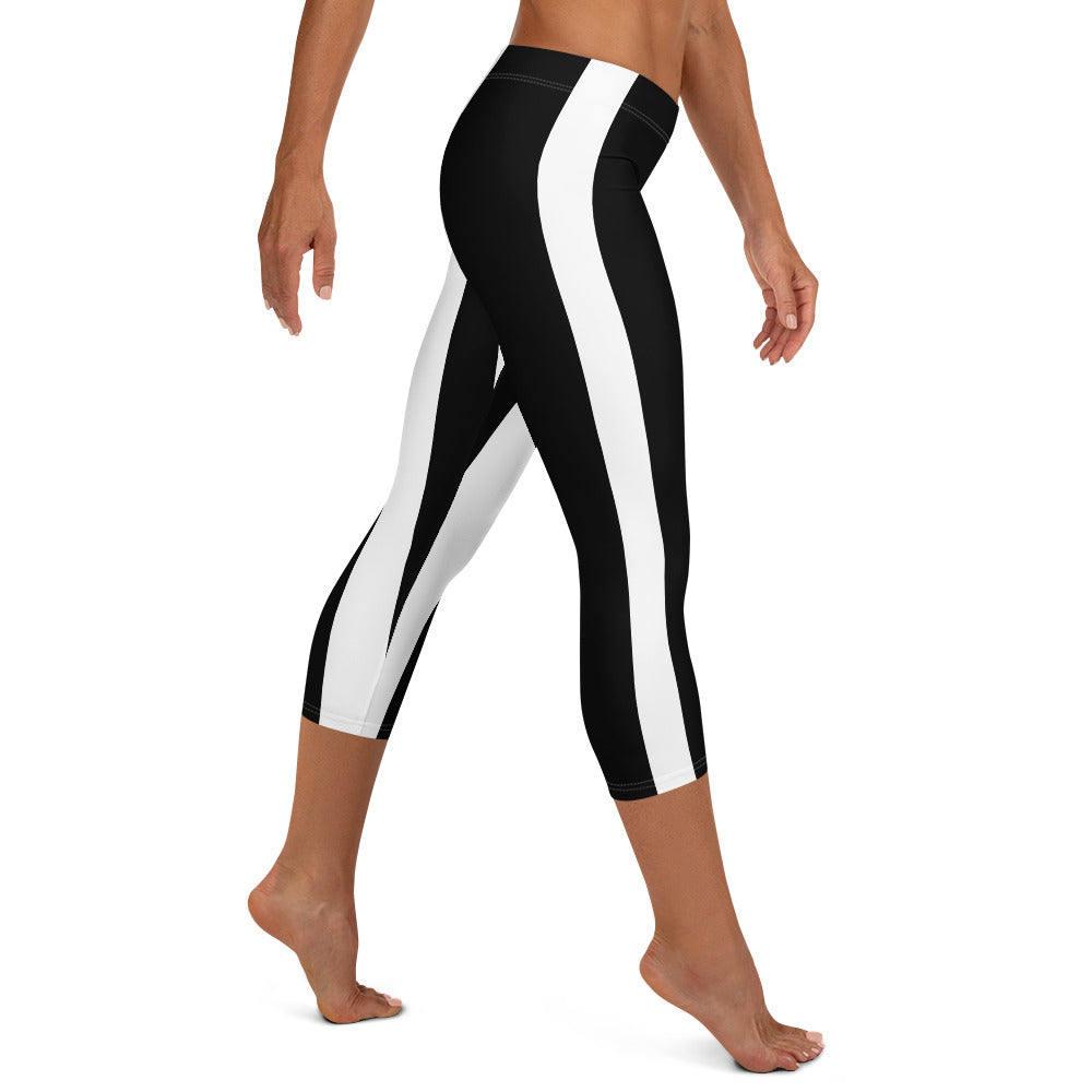 Black and White Striped Capri Leggings