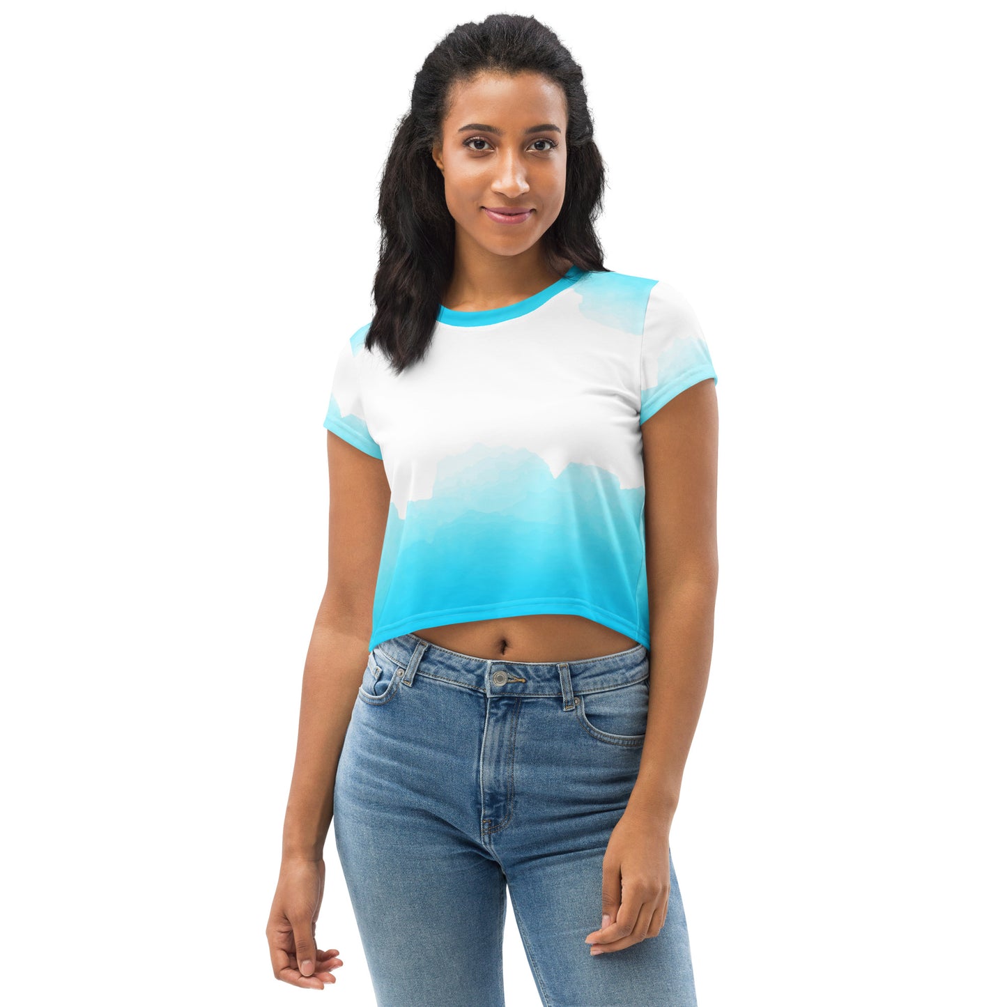 White and Aqua Crop Tee
