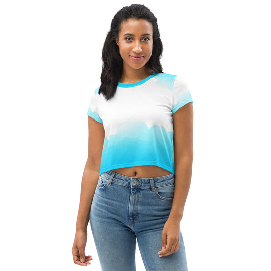 White and Aqua Crop Tee