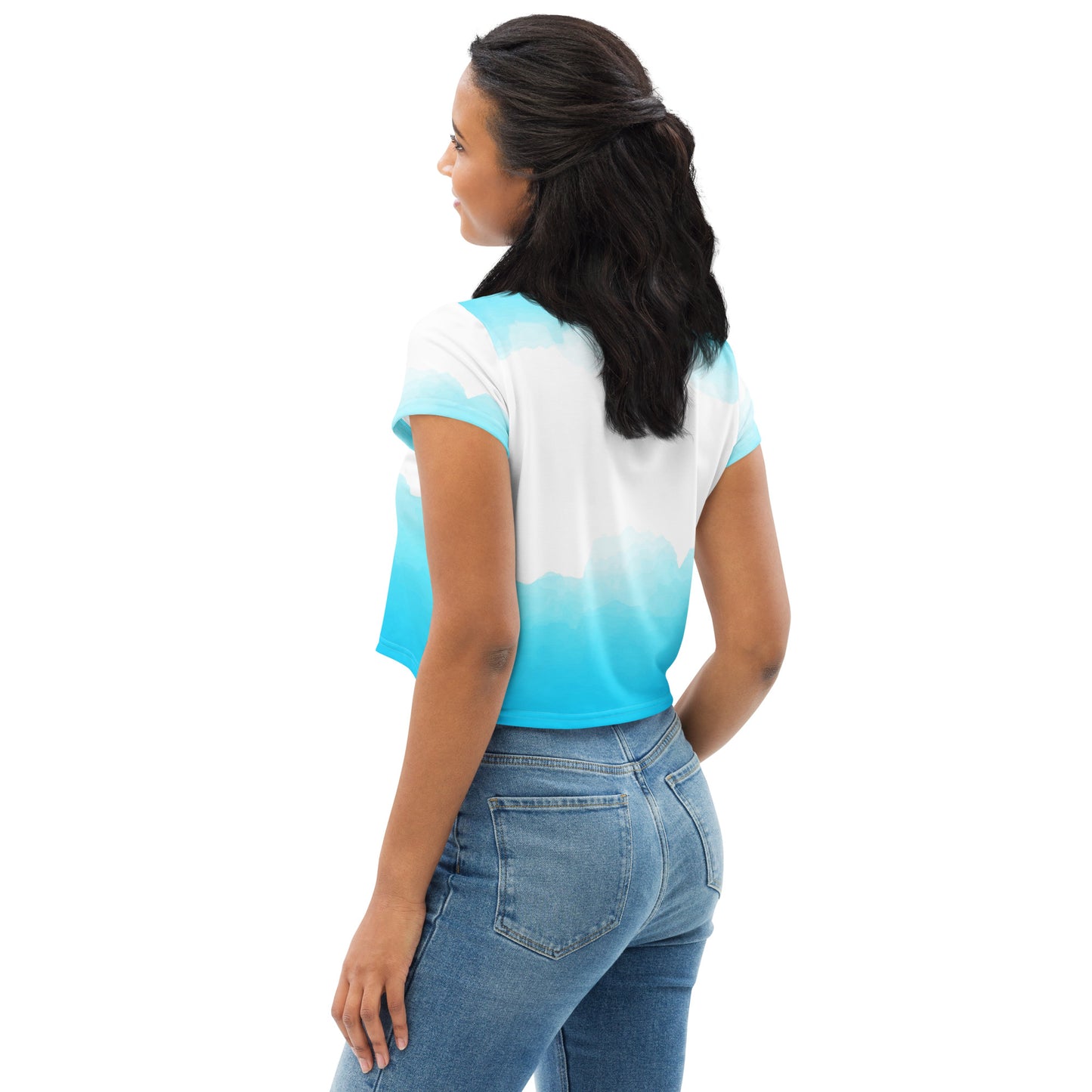 White and Aqua Crop Tee