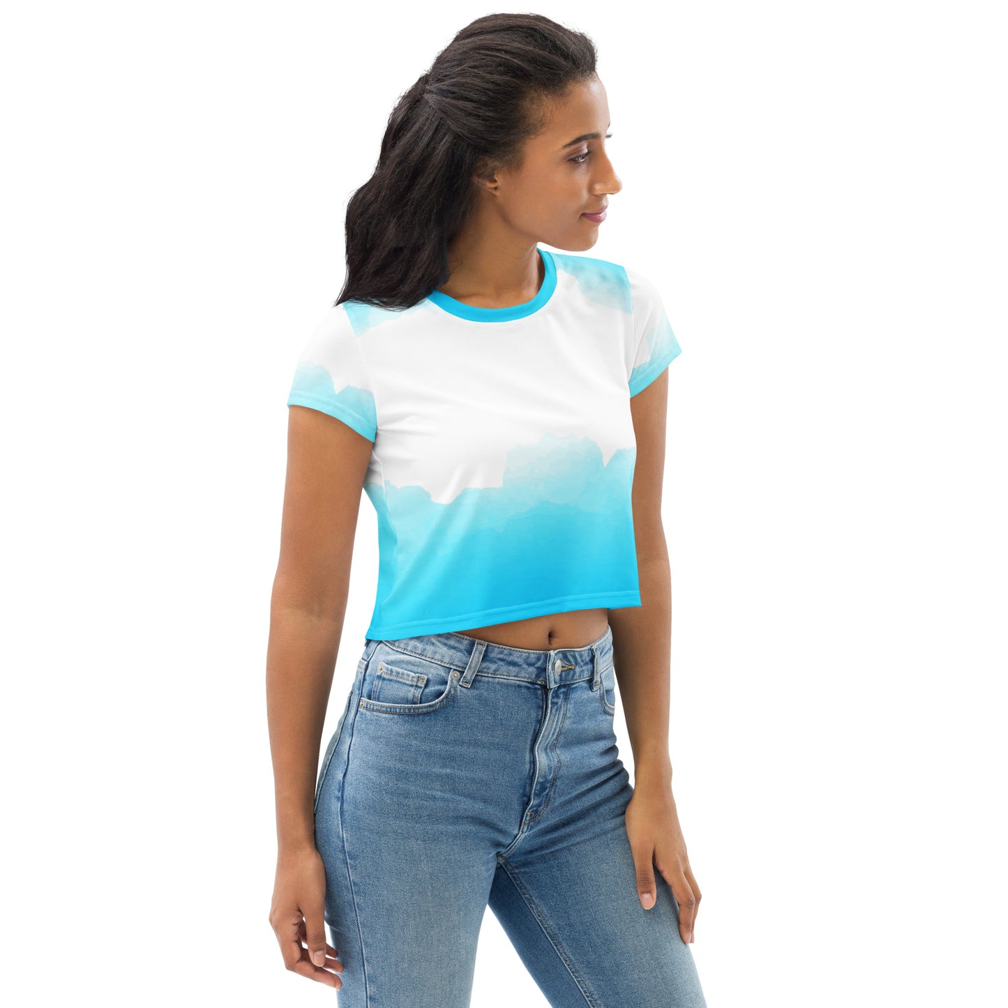 White and Aqua Crop Tee
