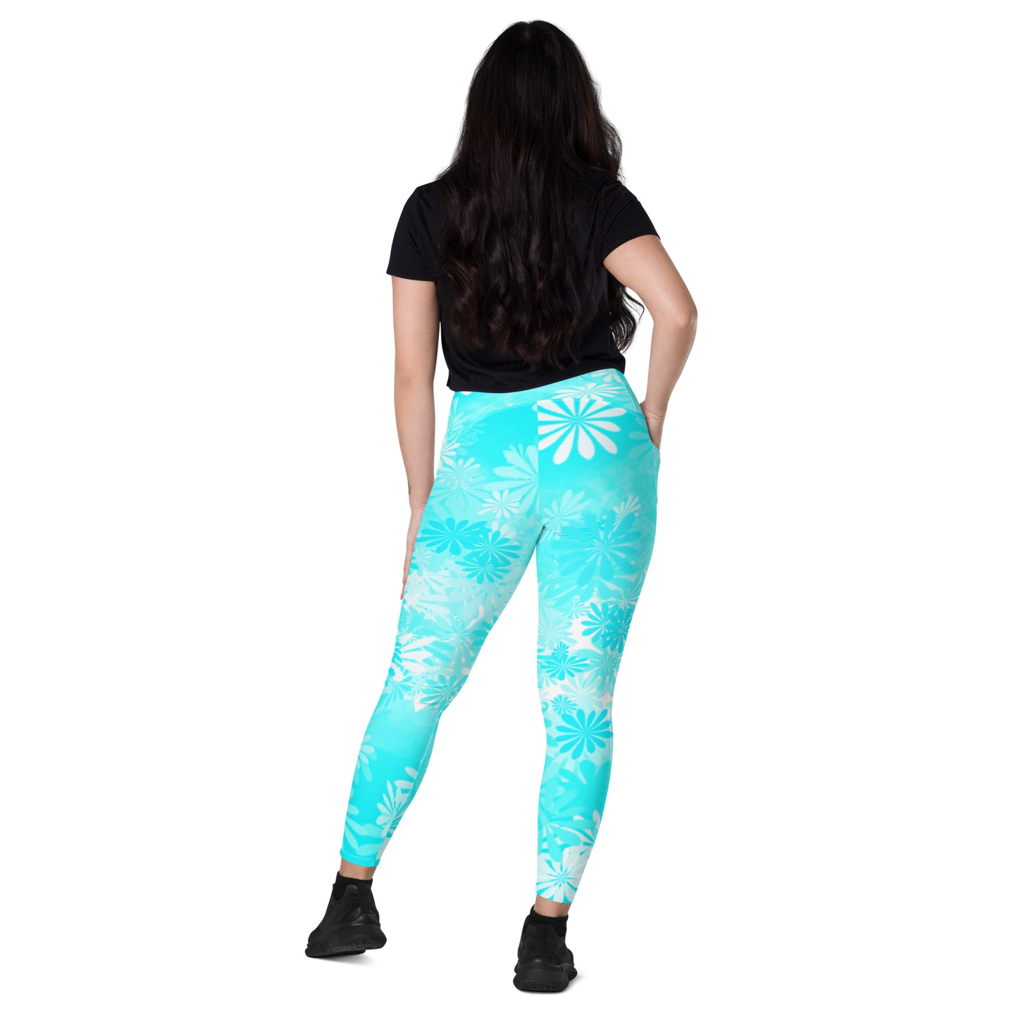 Aqua Crossover Leggings with Pockets
