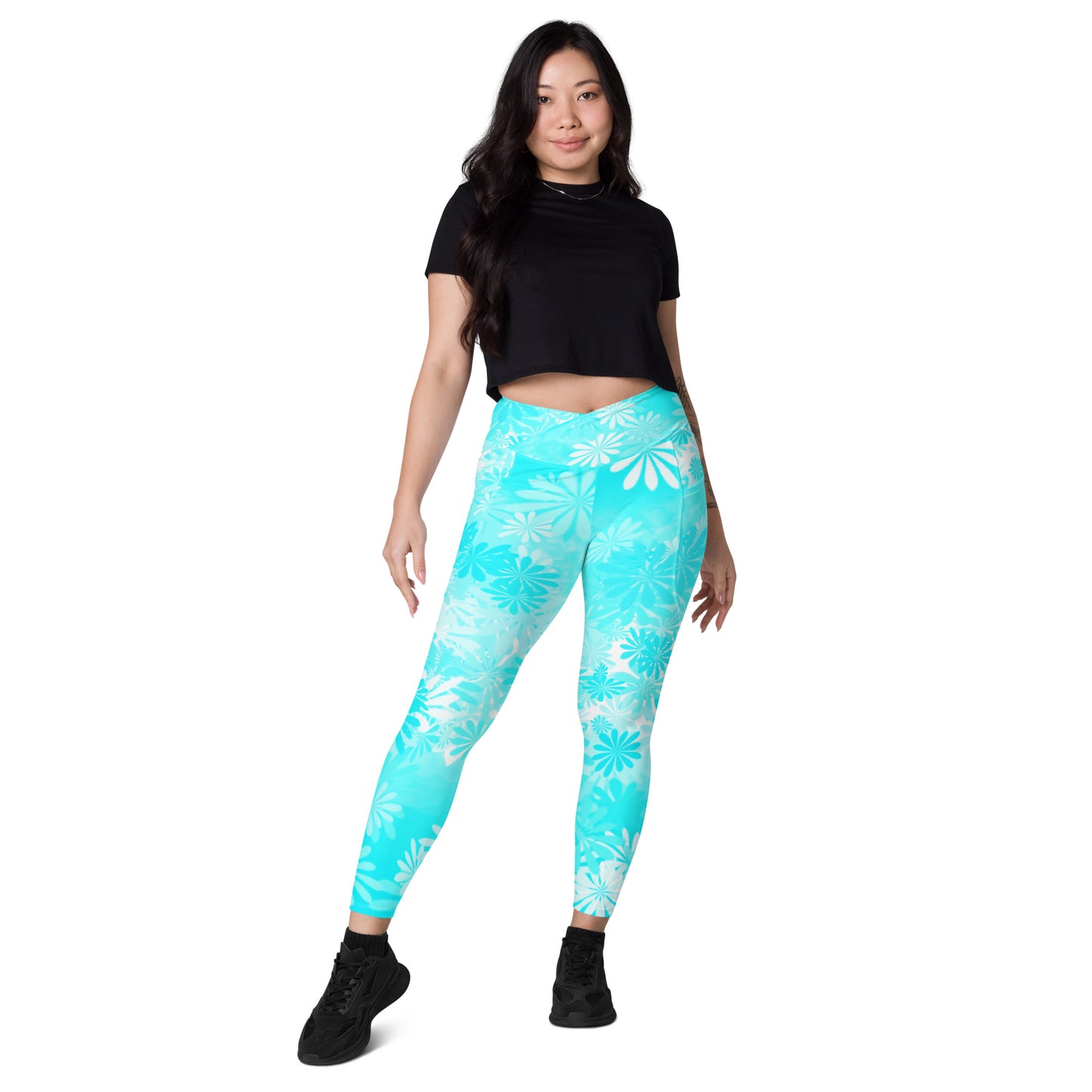 Aqua Crossover Leggings with Pockets