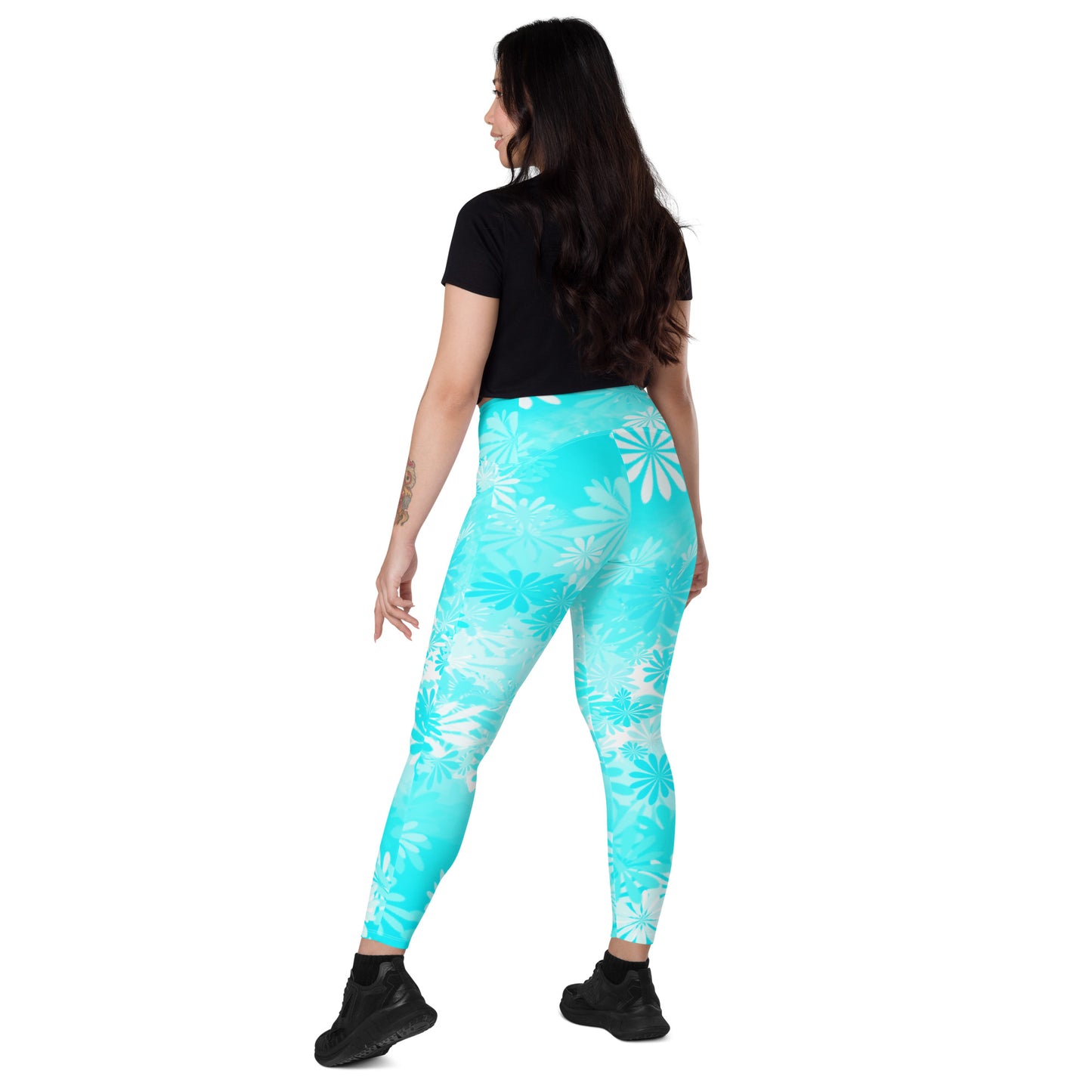 Aqua Crossover Leggings with Pockets